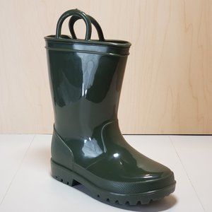 Lucky Top Toddler Round Toe Rubber Rain Boot w/ Hoops - Olive Green -